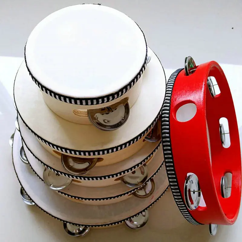 AN Musical instrument  wooden tambourine with sheepskin tambourine for kids toys