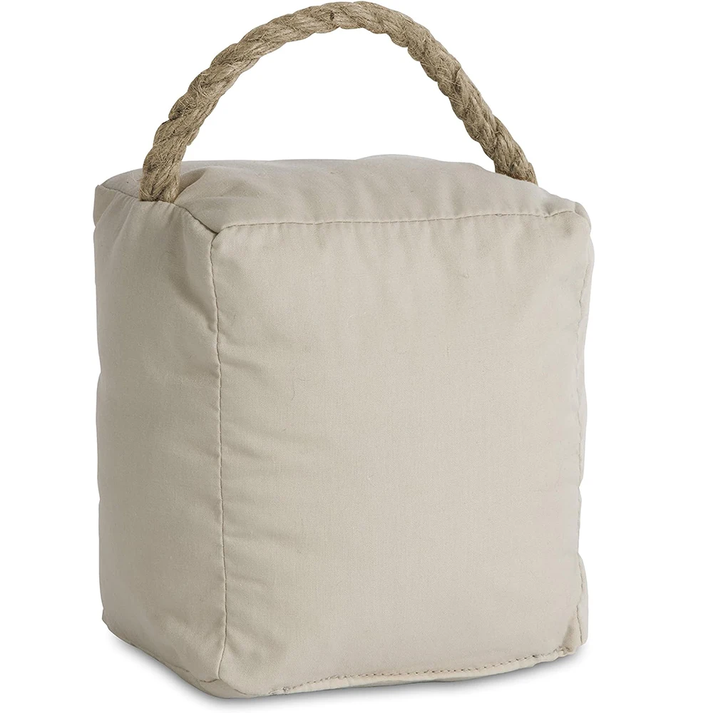 Tube Shaped Interior Fabric Linen Rope Open Door Stopper Weighted Wholesale Customized Pattern Imprint Square Floor Door Stop