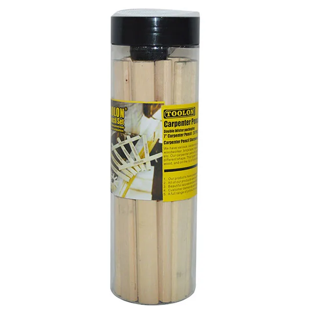 Factory Wholesale 12pcs Flat Wooden Carpenter Pencil Hard Black Custom Print With Pencil Sharpener Woodworking Carpentry