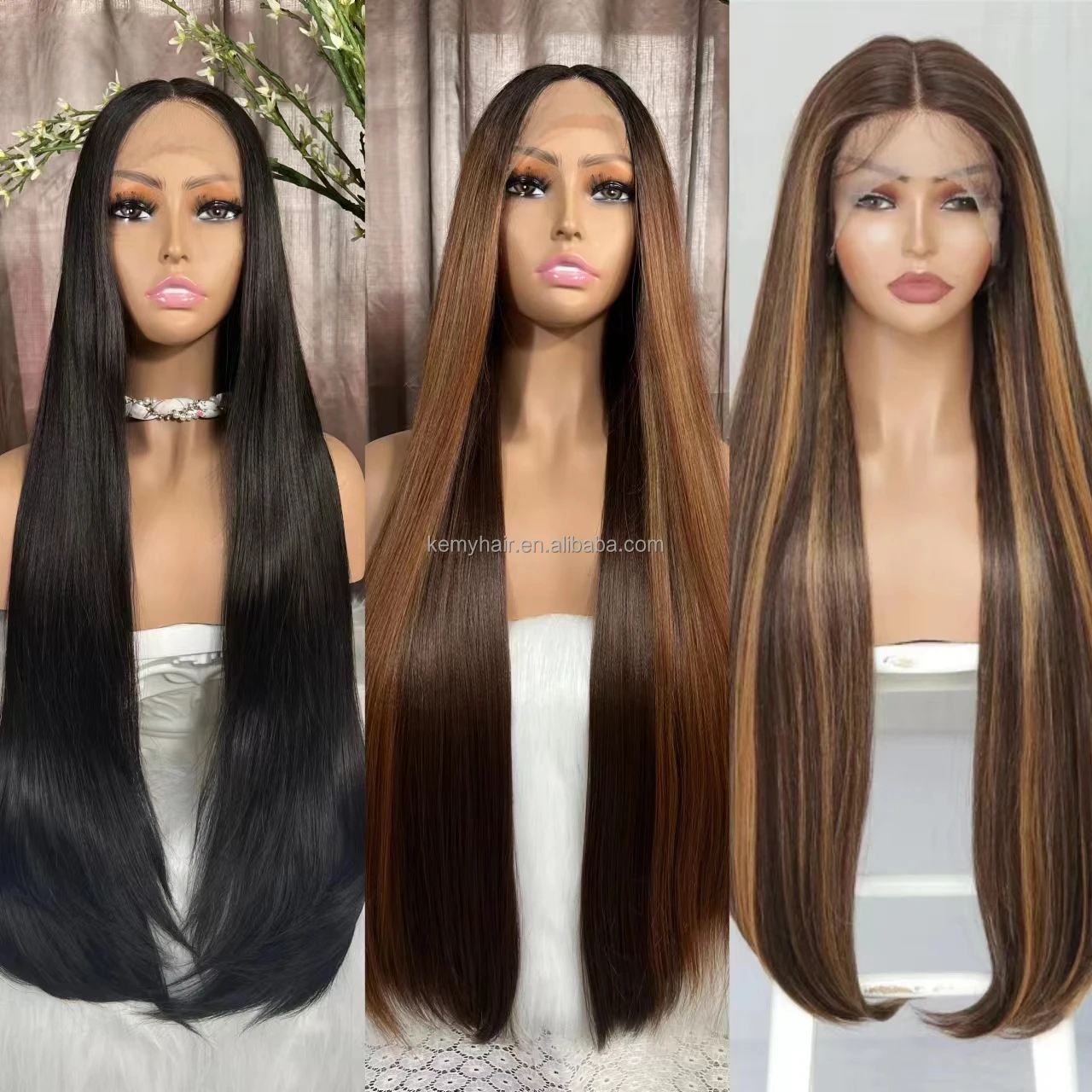 Wholesale Synthetic Lace Front Wigs Silky Straight HD Lace High Quality  Glueless Wigs High Temperature Fibre for Black Women
