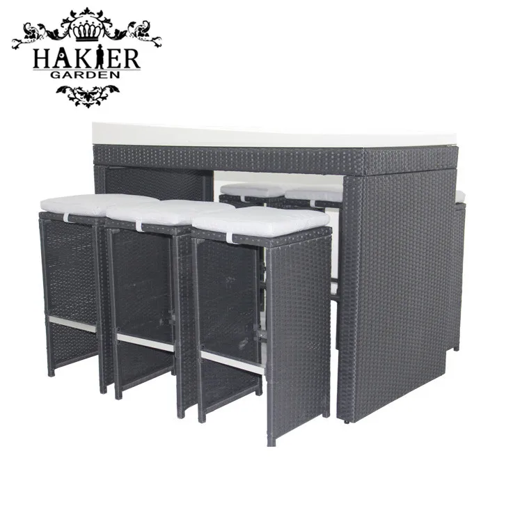 Уличные садовые алюминиевые барные стулья из ротанга, табурет и высокий барный стол