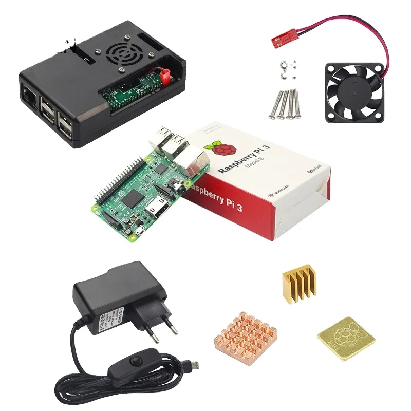 Lonten Raspberry Pi 3 Model B или Raspberry Pi 3 Model B Plus + Корпус из АБС-пластика + охлаждающий вентилятор + теплоотвод + адаптер питания + кабель