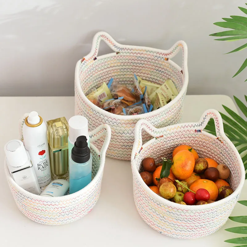 Hand-woven storage basket Home desktop dustproof storage basket can store snacks, fruits and keys