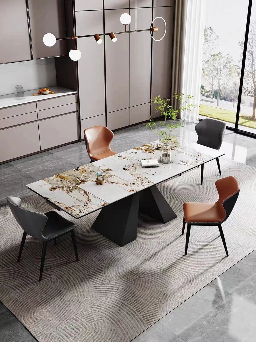 Sample hot sale luxury modern extendable round Italian room folding furniture marble restaurant dining table