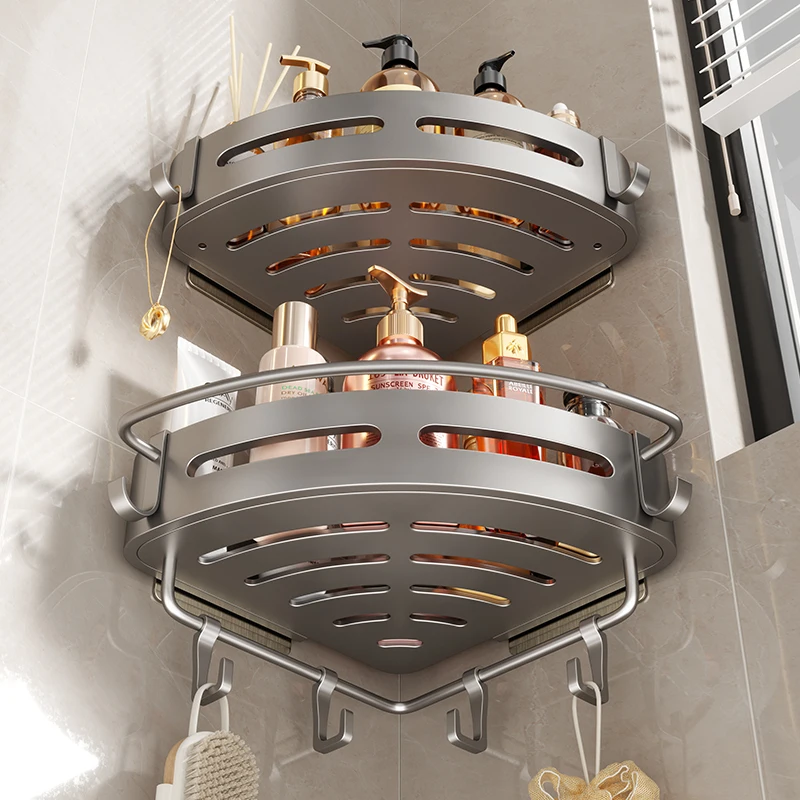 Space Aluminum Bathroom Frame Shower Storage Rack Towel And Soap Rack Bathroom Corner Shelf Rack
