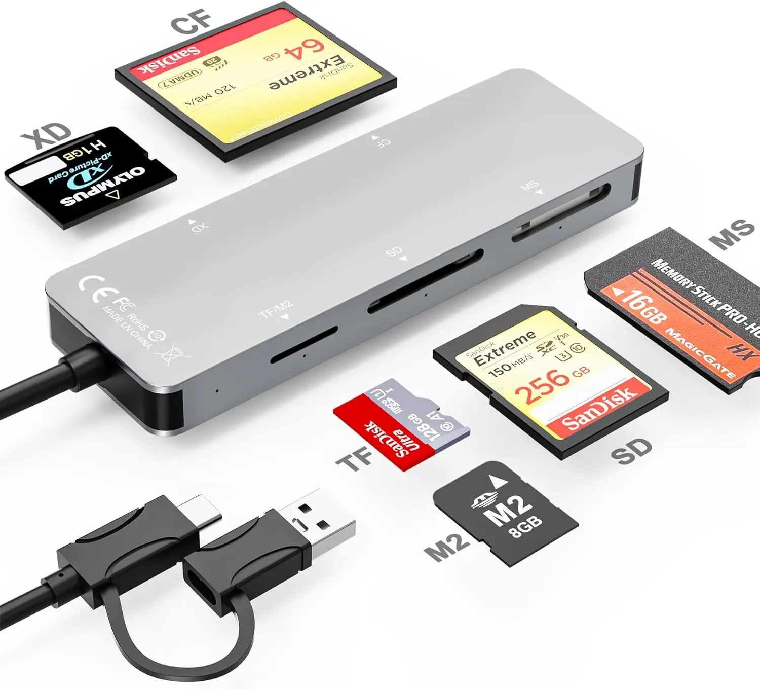 6 в 1 пять карт считываемый одновременно карта памяти Pro адаптер поддержка 5 Гбит/с скорость USB C USB-3 0 мульти-кард-ридер