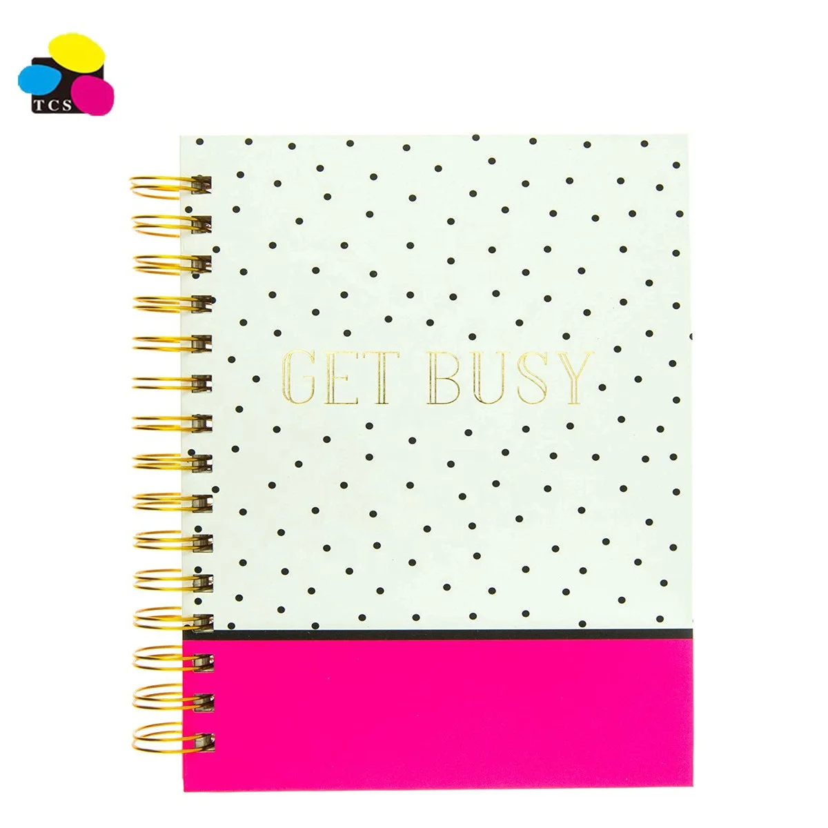 
Good quality Neon Pink Hard Cover Journal w/Black Polka Dots and