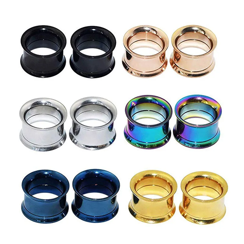 Wholesale Fashion Stainless Steel Screw Ear Plugs Tunnel Double Flared Colorful Earring Stretcher Ear Gauges Ear Expander
