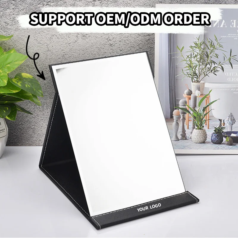 New Arrival Folding PU Leather Portable ODM High Definition Makeup Mirror ABS PP Frame Adjustable Cosmetic Desktop Travel Mirror