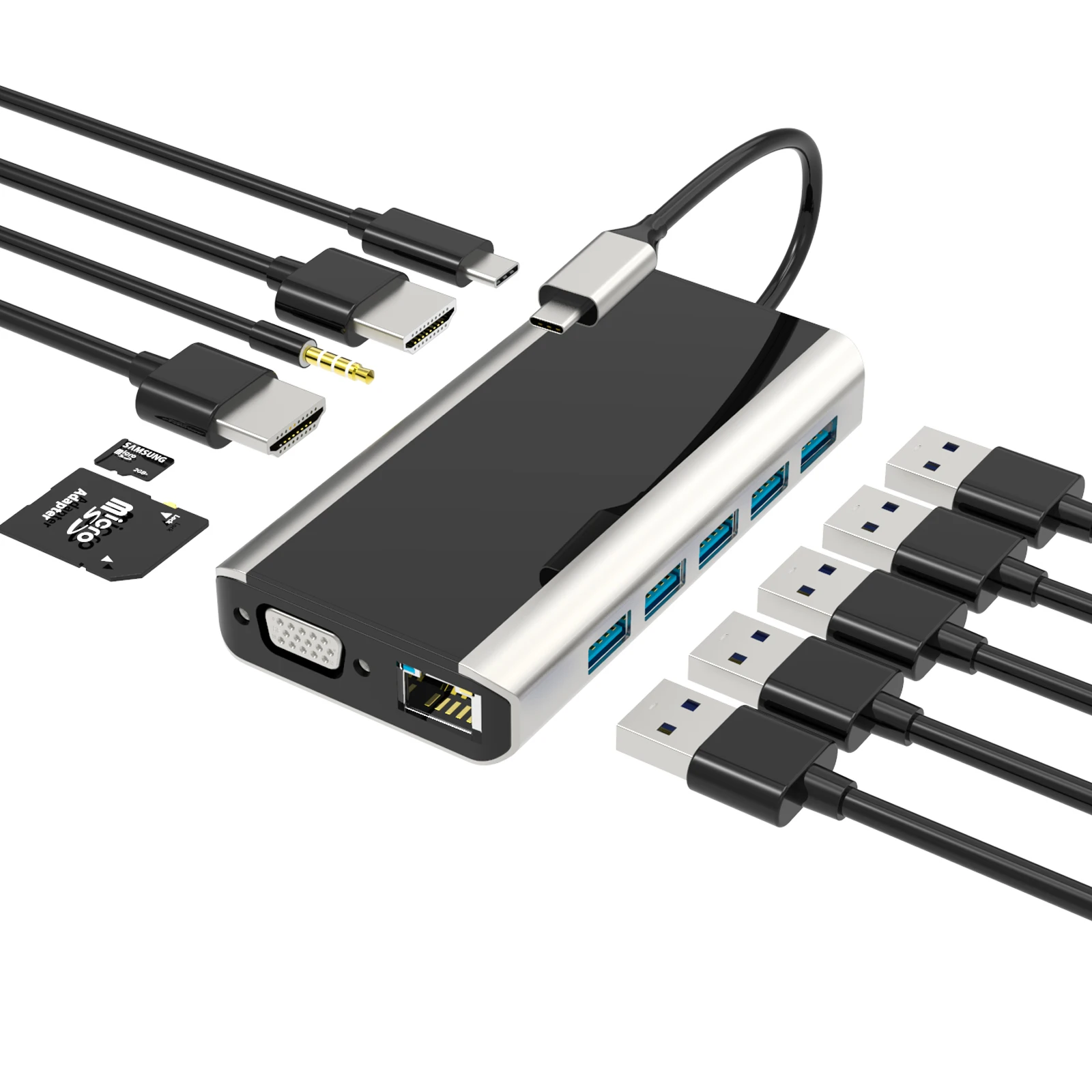  Многофункциональная док-станция типа C USB Hub 14 в 1 адаптер USB3.0 4K Беспроводная зарядка для Mac Mini Macbook