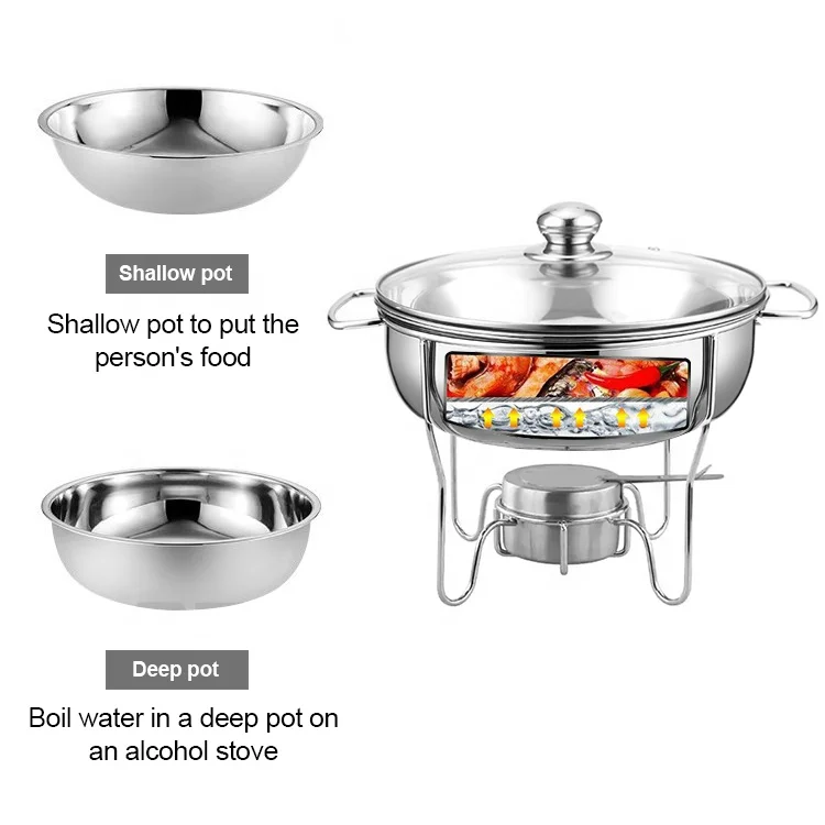 Hotel Round Chafing Dish Food Warmer Hot Pot Food Warmer Buffet Server