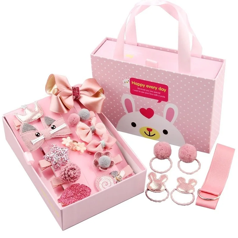 18 Pcs/Set Baby Girls Cute Bows Hair Clips Headwear Cartoon Princess Elastic Hair Band Ties Hair Accessories Set For Gift