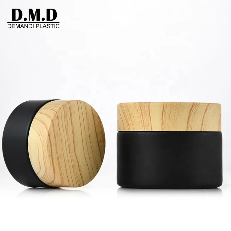 High quality container 5 g 10grams 15ml 20 ml 30grams 1OZ 50 grams 1 oz empty matte black glass jar with wood lid