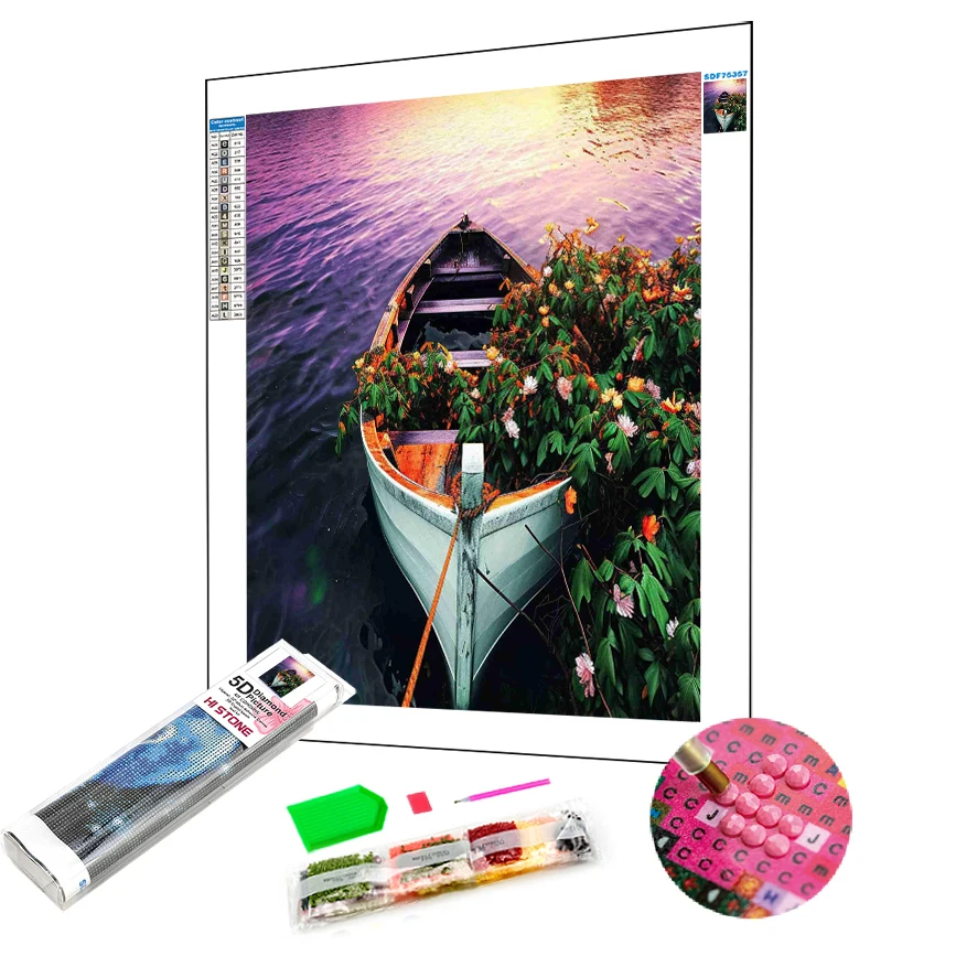 Wholesale 100% Full Diy 5d Diamond Painting Crystal Rhinestone Embroidery Boat Cruise Painting For Art Wall Decor