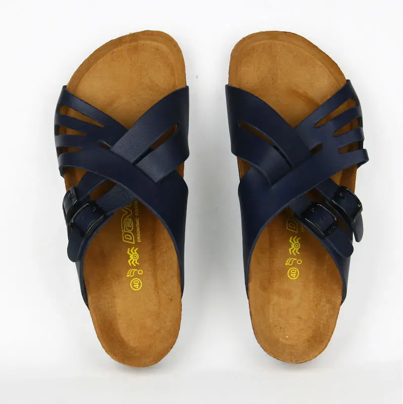 Ergonomic Unisex Cork Sandals Slippers Men Leather Flat Slide Summer Sandals For Women