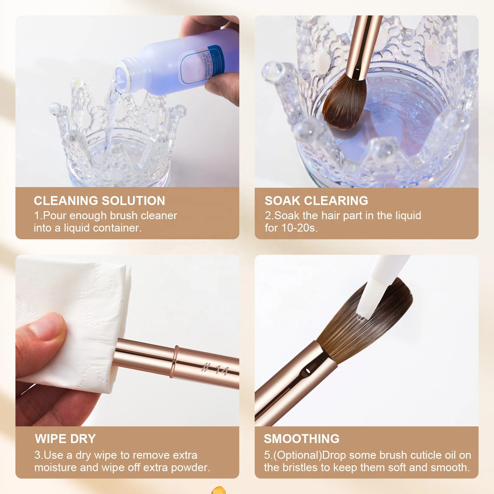 Kolinsky Nail Brushes Gold glitter Metal Handle Nail Art Manicure Tool For Acrylic Application Crimped Acrylic Brush For Nails