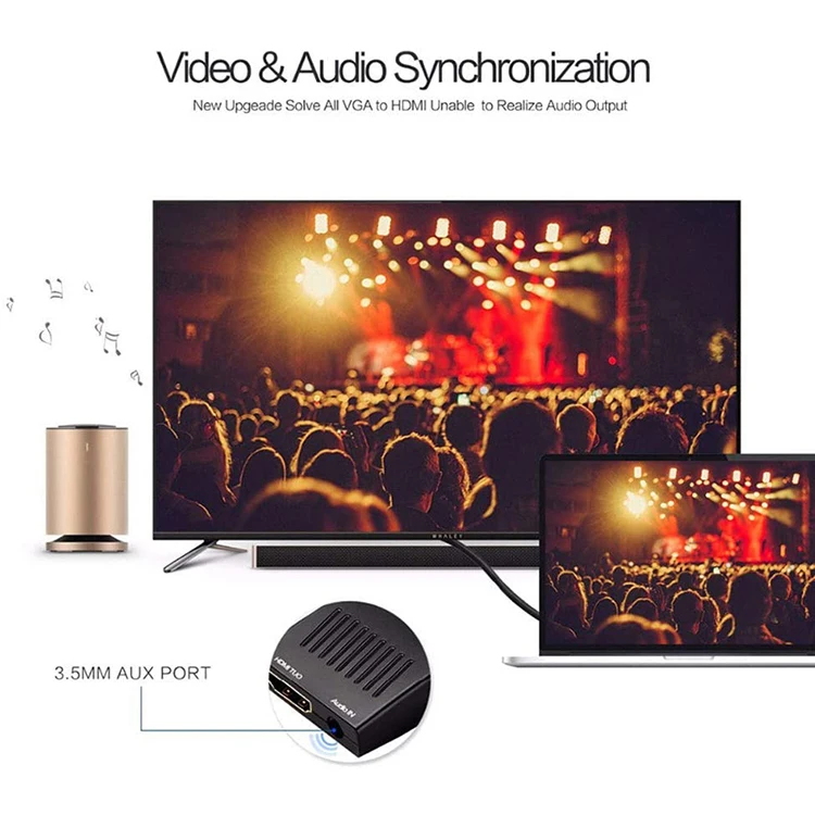 VGA to HDMI Adapter with Audio (Old PC to New TV/Monitor with HDMI), Male VGA (D-Sub,15-pin) to HDMI Video Converter for TV