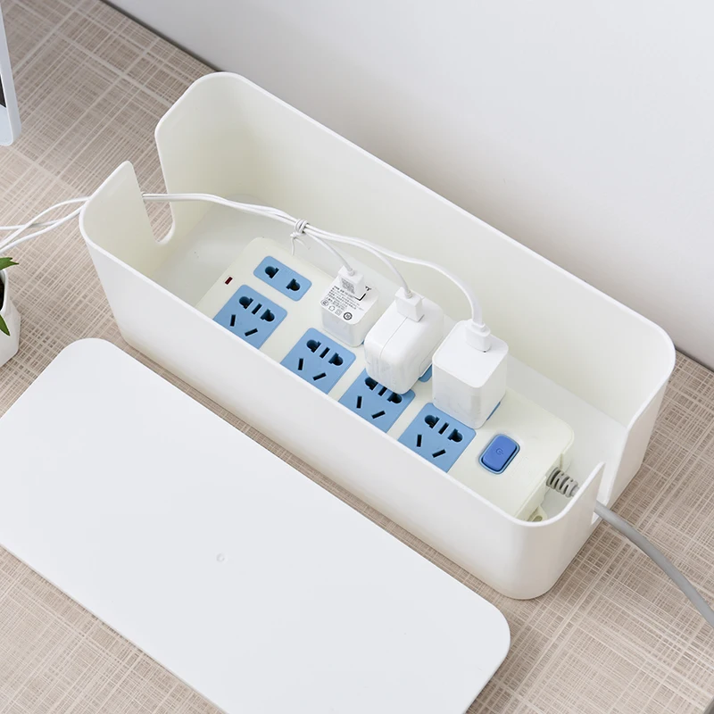 Desktop Organizer Wire Storage Box Power Strip Wire Organizer Cable Management Box TV Computer Wire Hiding With Bamboo Lid
