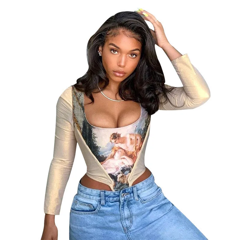 
Women Fashion Aesthetic Print Crop Tops for Women Sleeveless Corset Vest Top Cropped Feminino Backless Club Top Tanks 