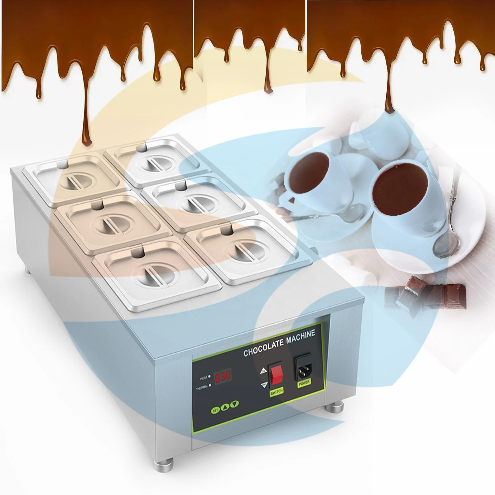 Commercial cheese boiling maker food warmer for cream melting 6 tanks electric stainless steel chocolate melting machine