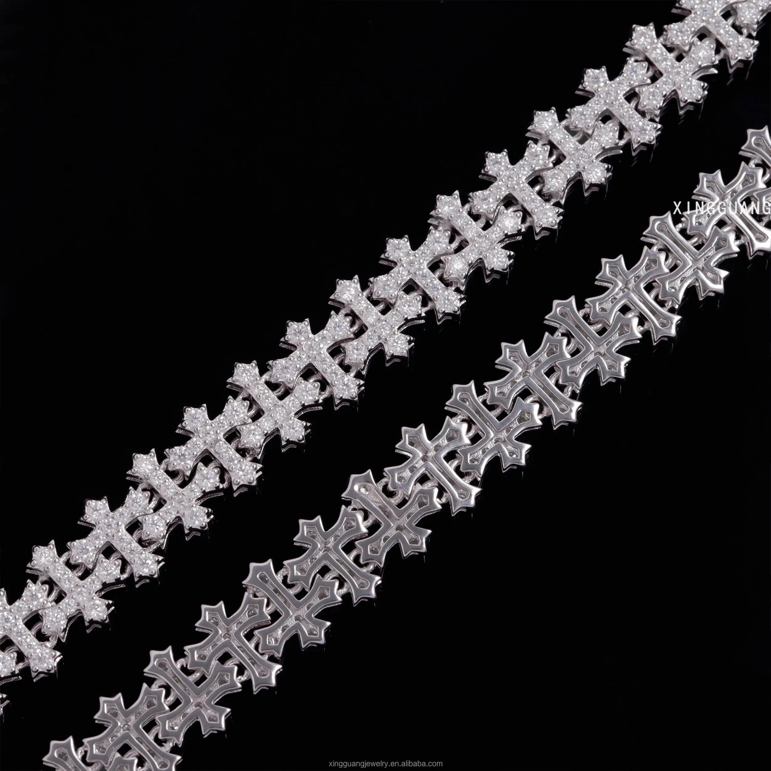 In Stock Vvs Iced Out Moissanite Diamond 10mm Cross Cuban Link Chain Hip Hop Bracelet 925 Silver Plate 18K Gold Fine Jewelry Men