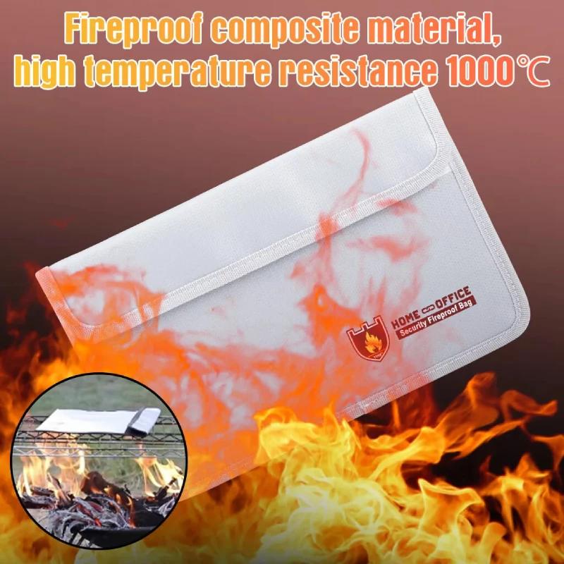 Fireproof Waterproof Two-Pocket Document Bag Zippers Secure Valuables Storage Pouch Cash File Fire Resistant Money Security