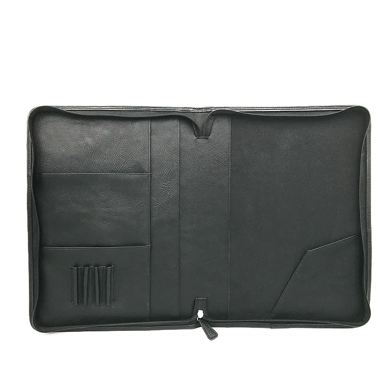 High Quality Vegan PU Leather A5 Zipped Padfolio Fashion Portfolio File Folders For Business