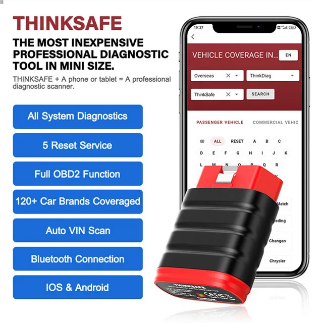 2023 Thinkcar Thinksafe OBD2 Scanner Full System Code Reader Scan 5 Reset OBD 2 Diagnostic Tools PK THINKCAR PRO