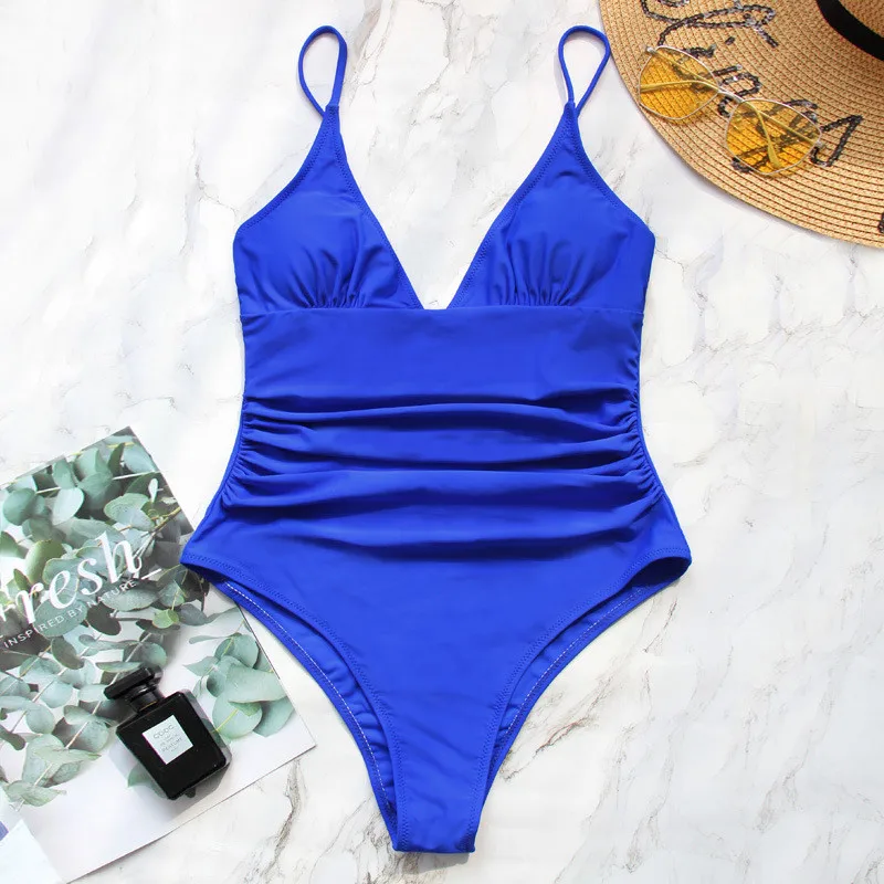 Hot selling 2023 cross-border new bikini sexy solid color belly covered one-piece swimsuit