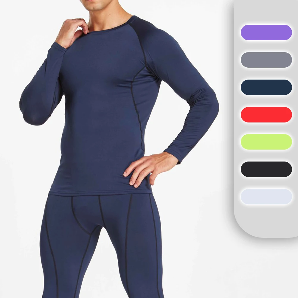 Quick Drying UV Protection Navy Blue Running Skin Tights T Shirts Gym Fitting Long Sleeve Compression Shirt for Men