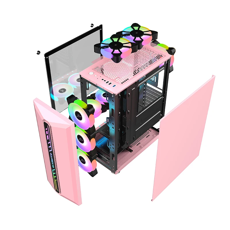 SNOWMAN Custom Logo Pc Gaming Case Quality Factory Led Rgb Gaming Pc Computer Tower Case With Tempered Glass