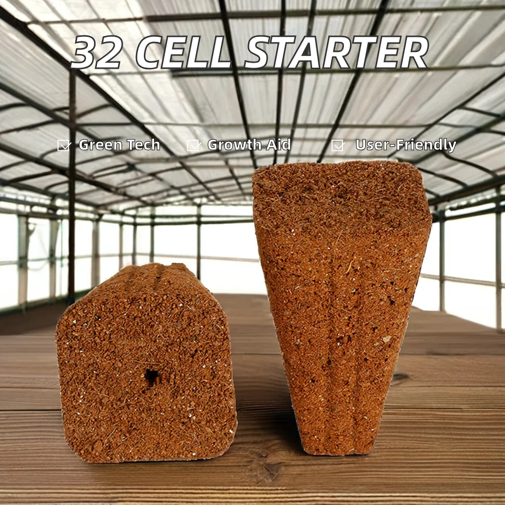 32-Cell Factory Nursery Tray with Coco Coir Peat Soil for Cutting Seedling & Vegetable Plant Culture Plug & Lid Included