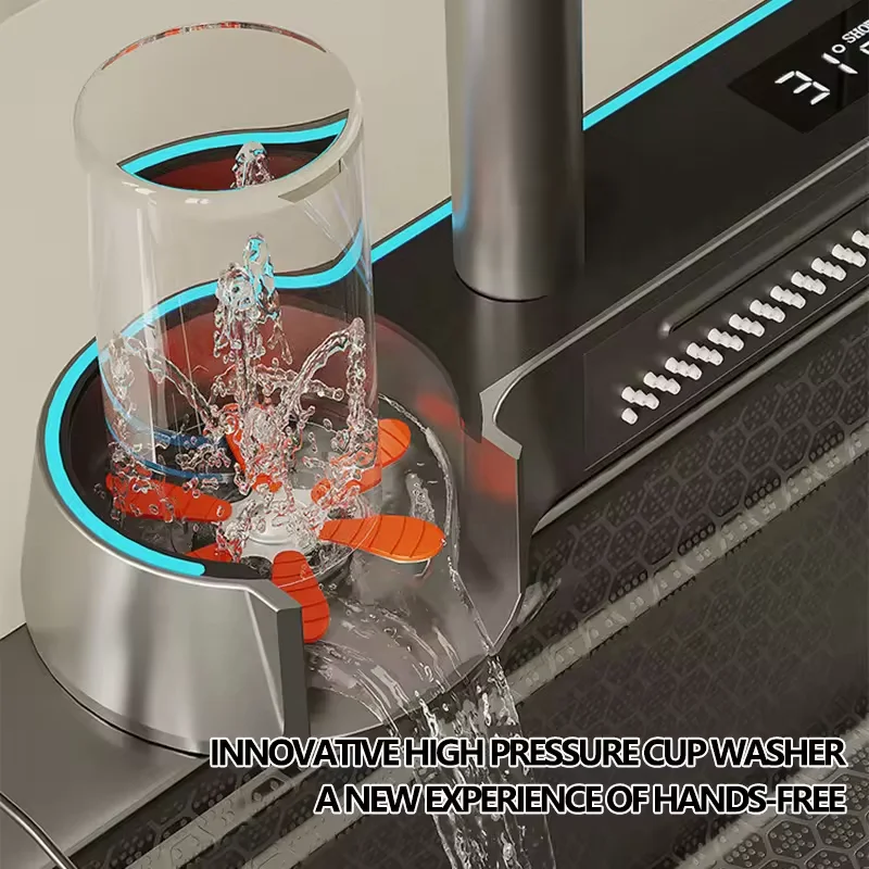 Modern sink cabinet kitchen sink Waterfall faucet Smart 304 stainless steel large size multifunctional sink kitchen for home