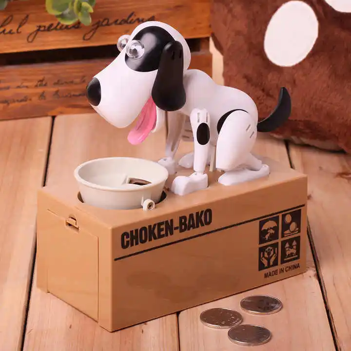 Wholesale Custom Automated Puppy Stealing Coin Bank Money Box unbreakable electronic plastic dog piggy bank for Kids