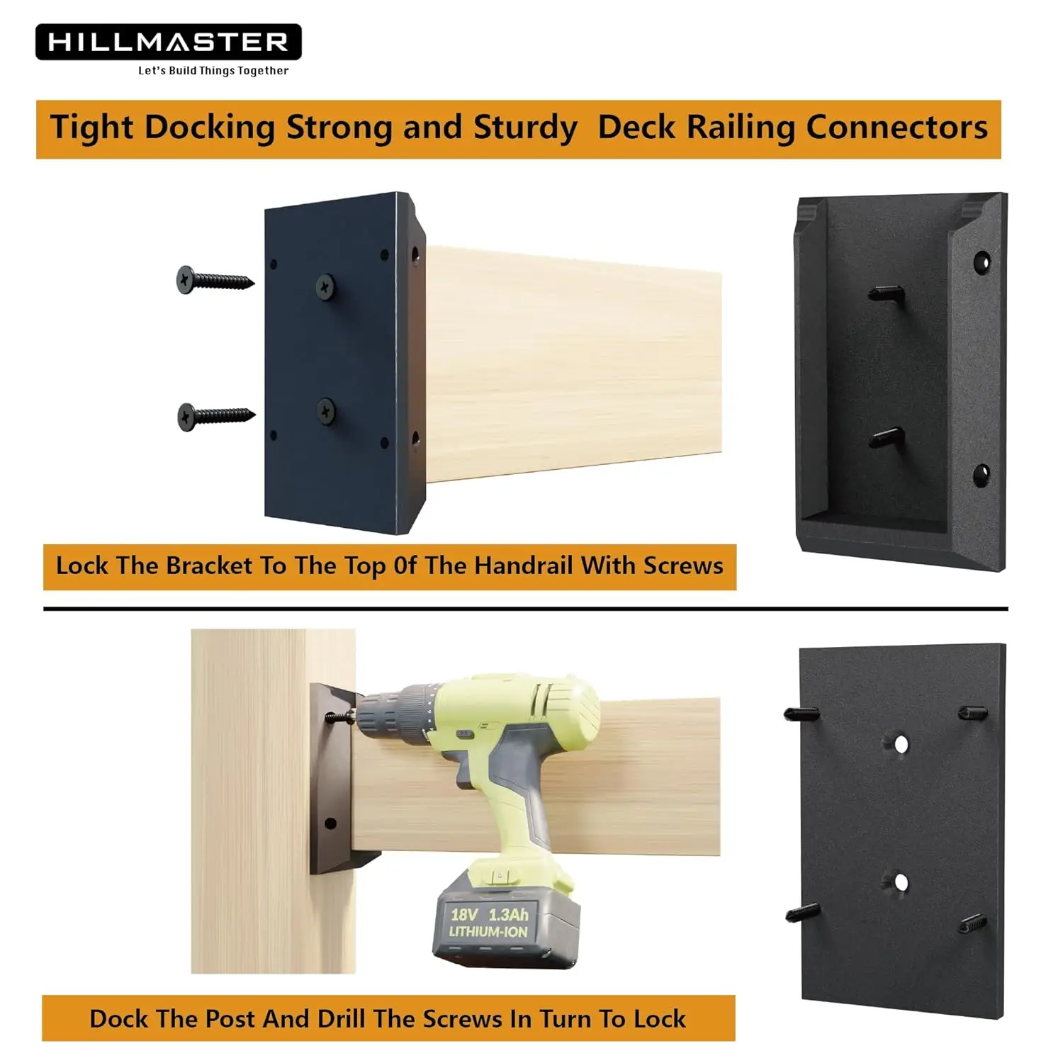 HILLMASTER 12pcs Deck Railing Brackets Connectors for 2x4(Actual 1.5x3.5in) Railing Wood Post Sturdy Nylon Deck Rail Brackets