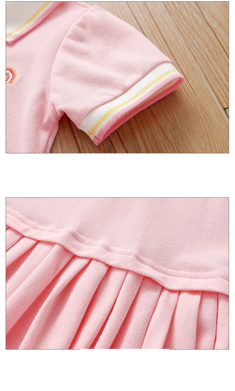 New Design Kids Summer Spring 100%cotton Preppy Style Girl Dress Rainbow Embroidery Kids Polo Dress