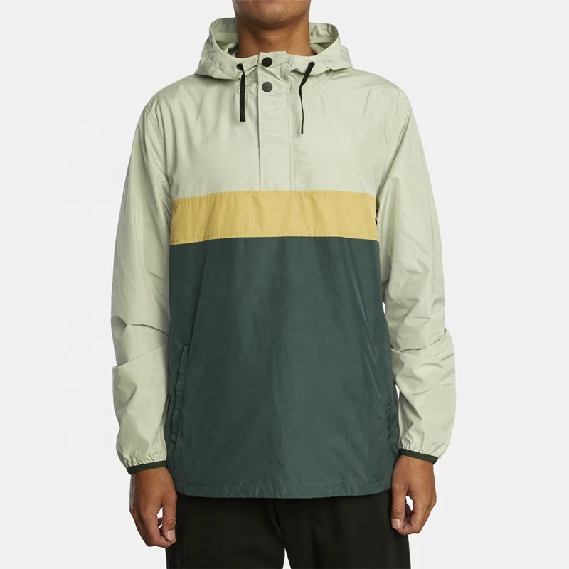 Custom Logo Polyester 3 Panel Jacket Waterproof Windbreaker Outwear Men Outdoor Color Block Anorak Jackets