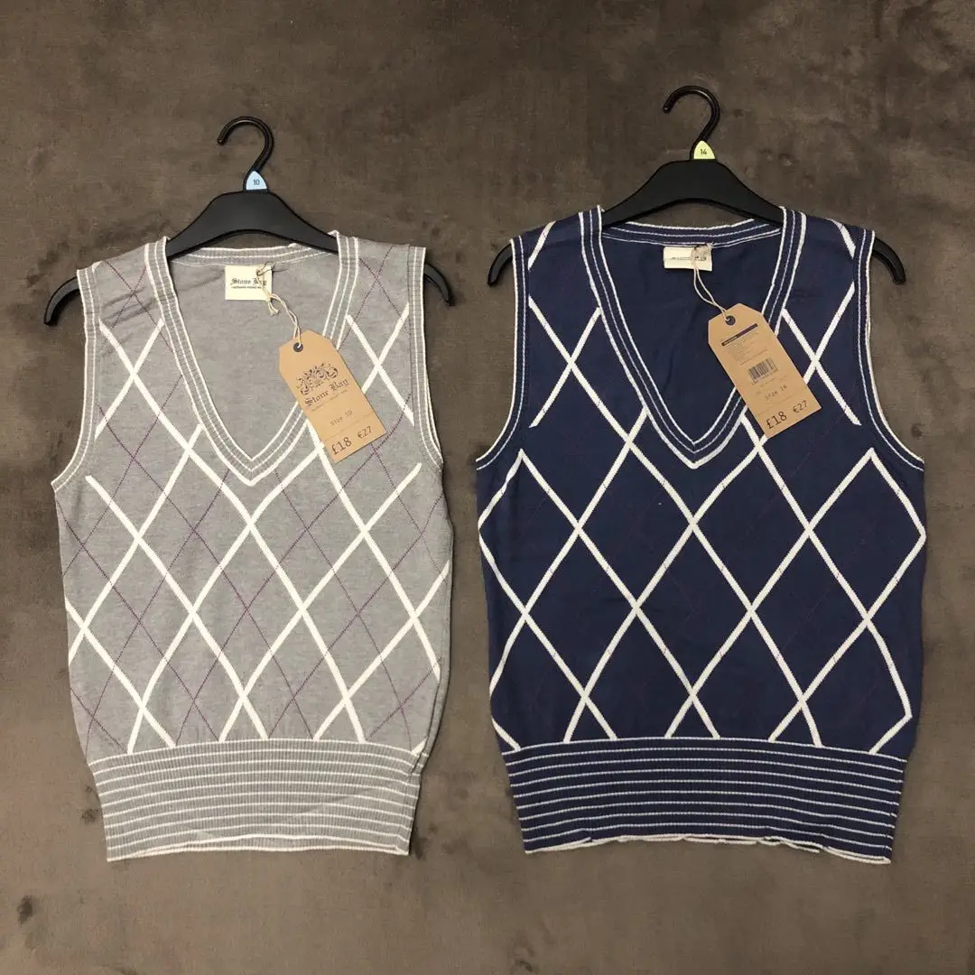 
Wholesale Corset Autumn Women V Neck British Style Argyle Tight Sleeveless Knitting Ladies Sweater Vest 