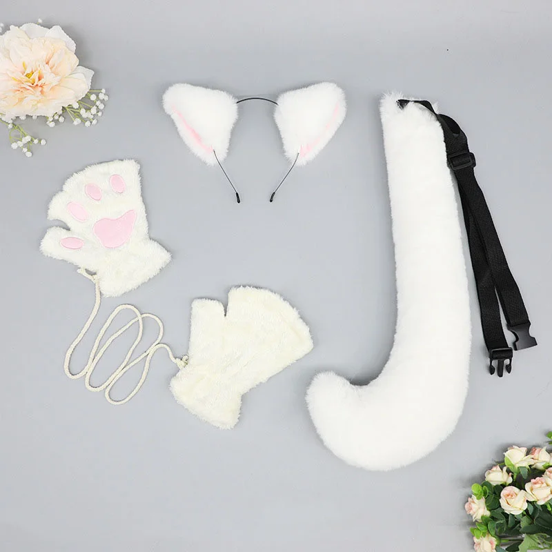 new plush fur fox mask animal paw gloves and Anime cosplay tail sets