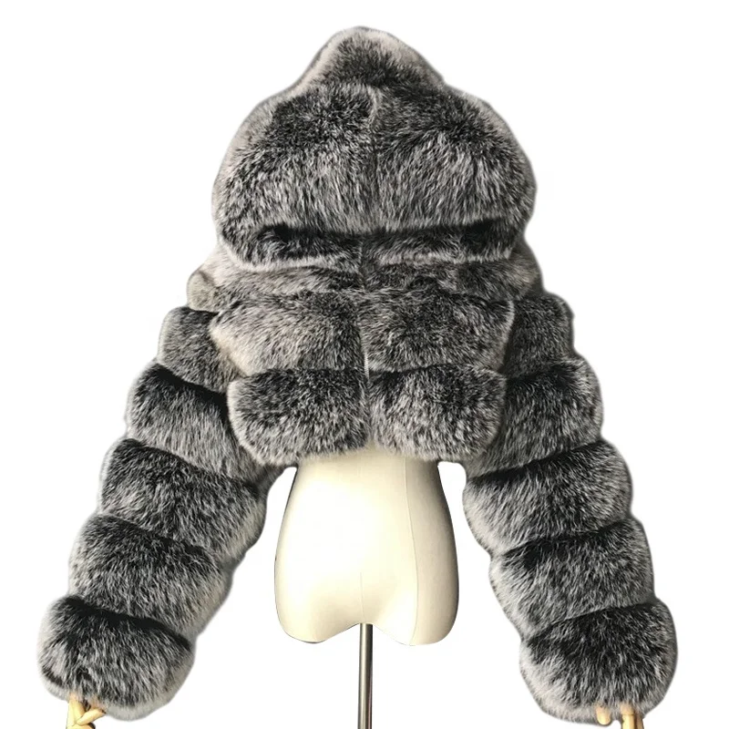 Trending Winter Warm Short Jackets Long Sleeves Hooded Faux Fur Coats Women