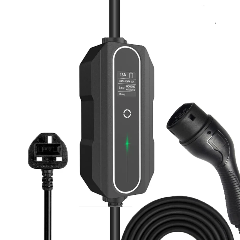 High Quality Type 2 Ac  Portable  Ev Charger  Current 6A~13A Adjustable Ev Charging Box For  New Energy Vehicles With Uk Plug