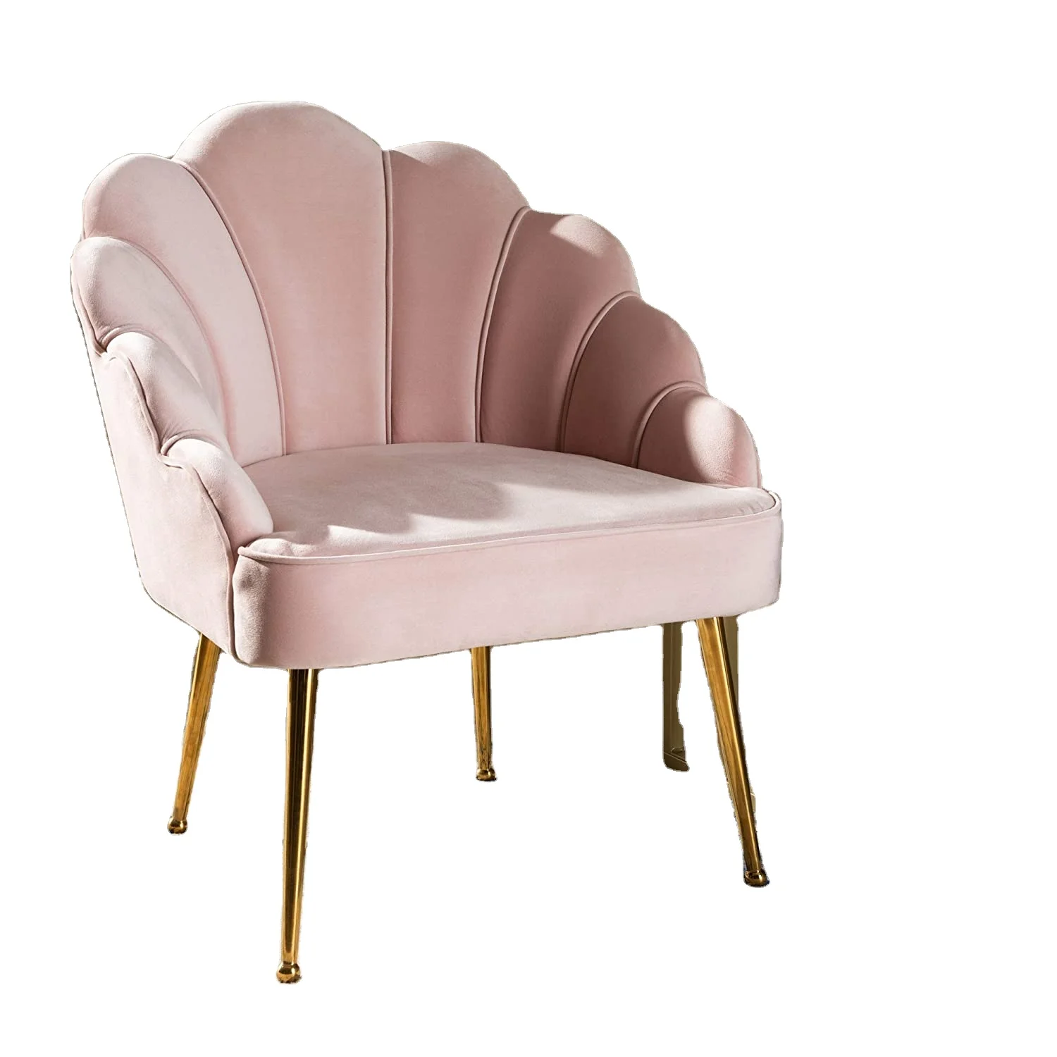 Gold Iron Legs Flower Shaped Sofa Living Room Accent Leisure Pink Velvet Fabric Shell Chairs
