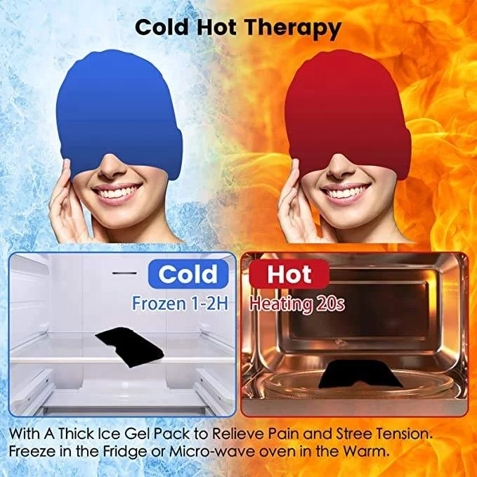 Migraine Ice Head Wrap, Headache Relief Hat for Tension Puffy Eyes Migraine Relief Hat Cap for Stress Relief Cold Compress