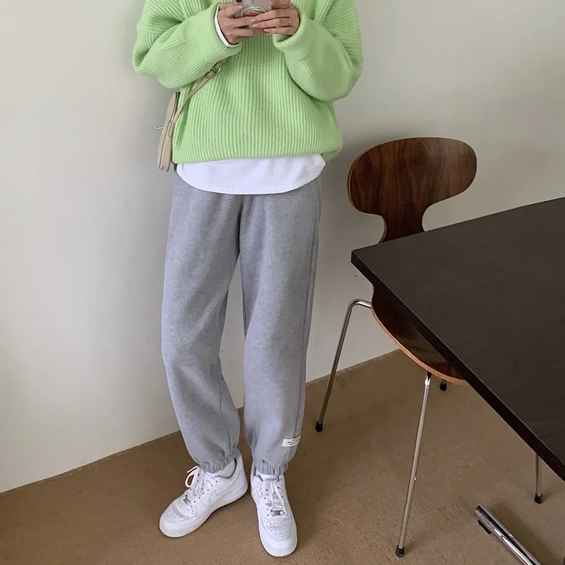 Solid Color Fleece Warm Cotton Plain Dyed High Quality Fashion gray Trousers Casual Women Sports Pants Sweatpants