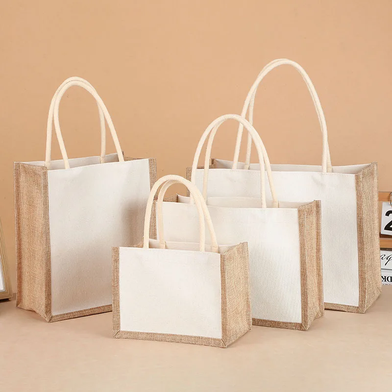 Wholesale Customized LOGO Jute Tote Bag High Quality Reusable Tote Shopping Bags Burlap Jute Tote Bag