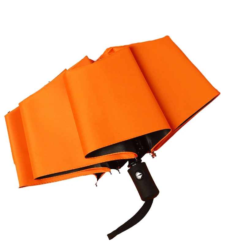 Rain Automatic Plain Umbrella with Rope 3 Uv Fold Wood Steel Plastic 2024 China 16 Ribs Handle Pure Cheap Promotional Orange