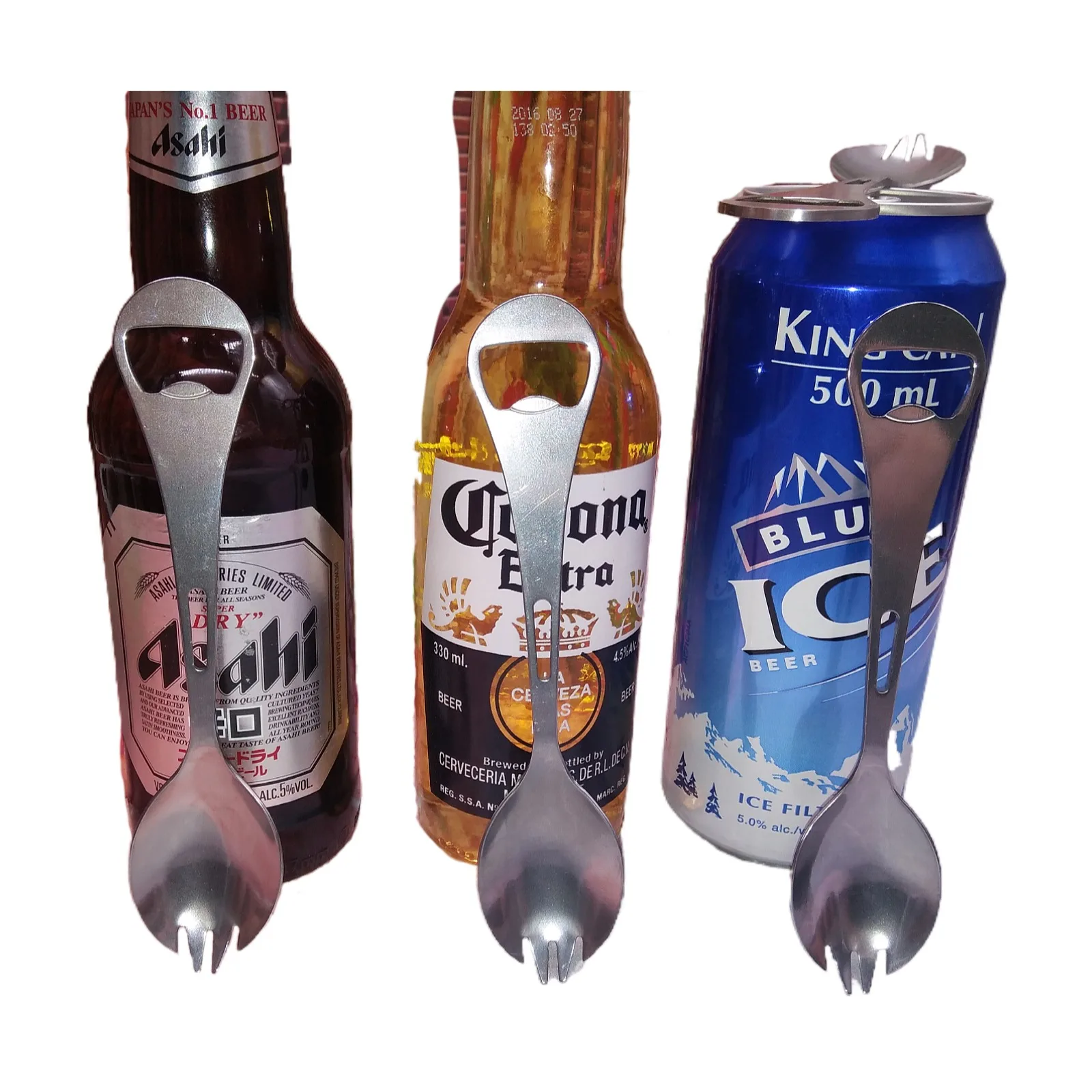 multifunctional patented beer spoon in stock for instant shipping 3-in-1 function spoon fork bottle opener