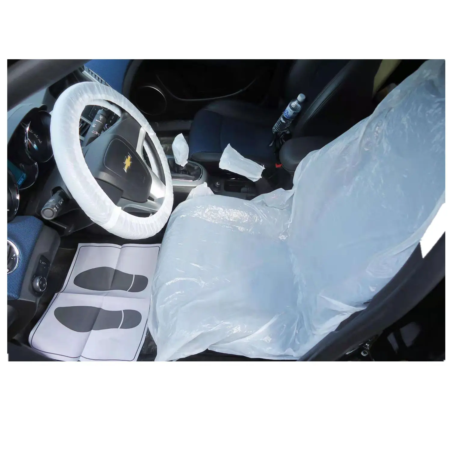 Custom wholesale disposable car seat cover transparent plastic white seat cover waterproof and dustproof 5 in 1