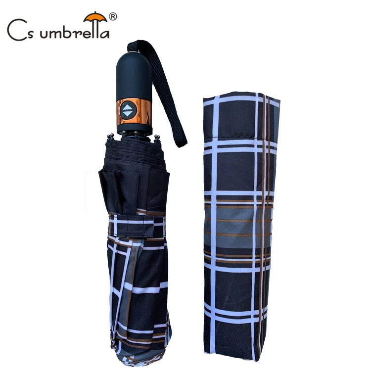 YS-3152 Windproof High Quality Travel Wholesale Custom Print 3 Fold Umbrella Plastic Handle Automatic 3 Folding Travel Umbrella