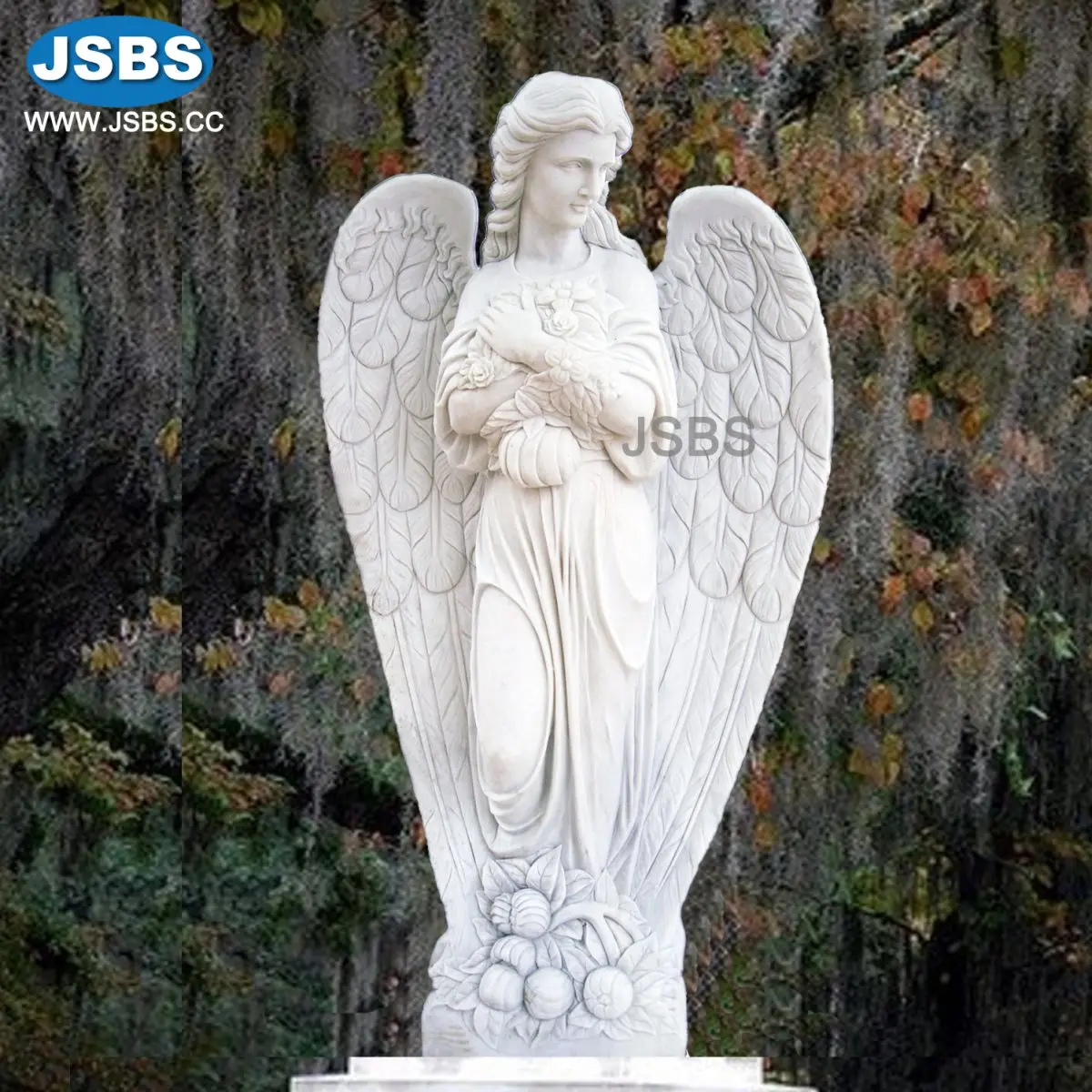 Wholesale Custom Designed Stone Carved White Marble Guardian Angel Sculpture
